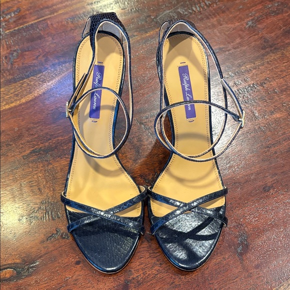 Ralph Lauren Collection Ardelisa Ayers Snakeskin Sandals Heels Dark Navy size 40 - Picture 4 of 13